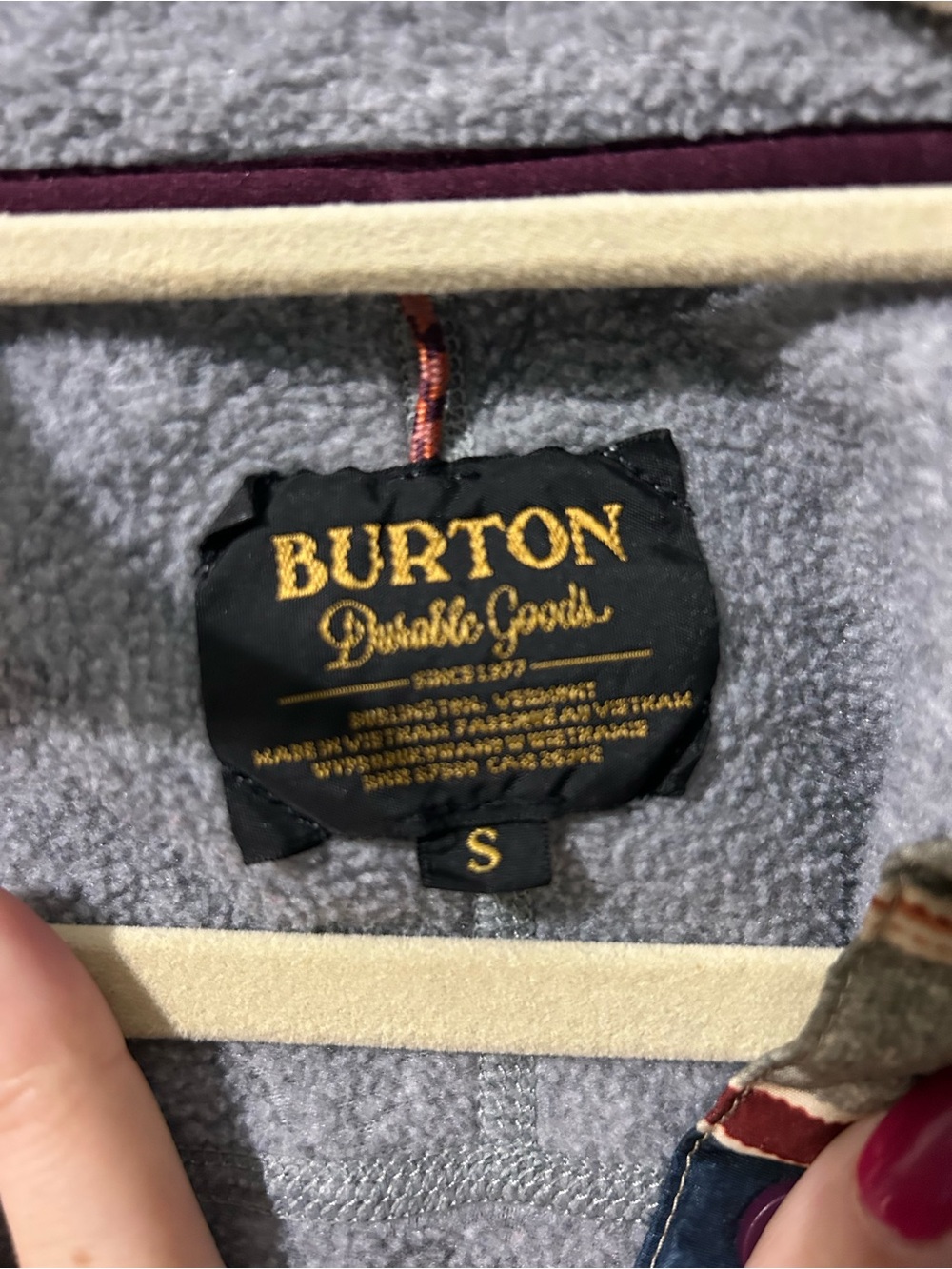 Burton Women's Fleece- Gray with Black Label and Burgundy Trim